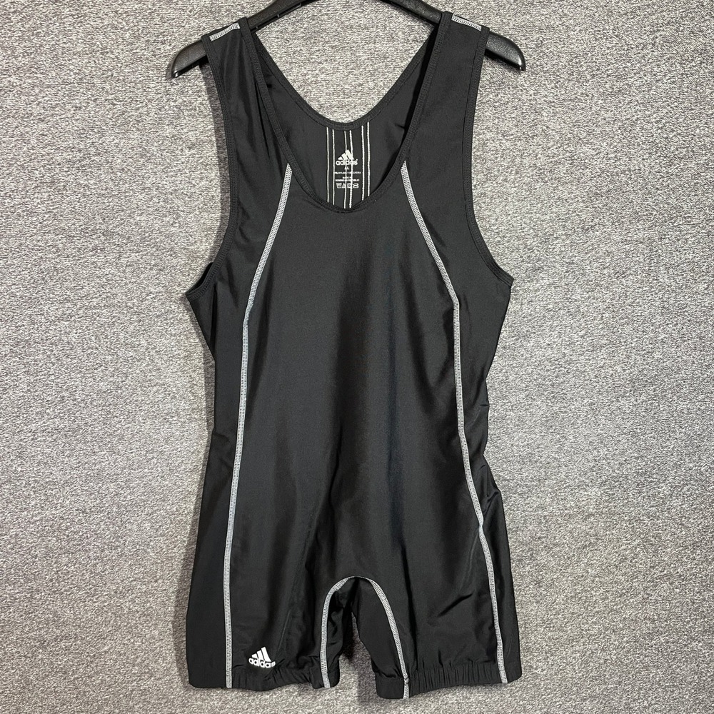 Adidas Mens Wrestling Singlet Black Silver Compression Suit XL Nylon Lycra